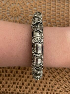 Silver-Tone Textured Bangle Bracelet